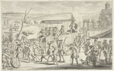 Ontwerptekening voor de prent van de Actionisten onderweg naar Vianen, 1720