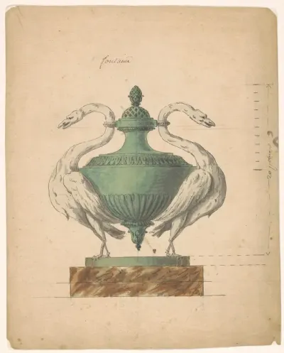 Ontwerptekening voor een gepatineerd bronzen reukvaas
