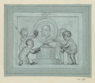 Ontwerptekening voor een kamerdecoratie met Tijd en putti