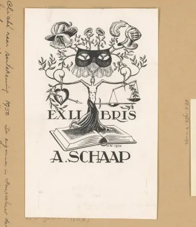 Ontwerptekening voor ex libris van A. Schaap