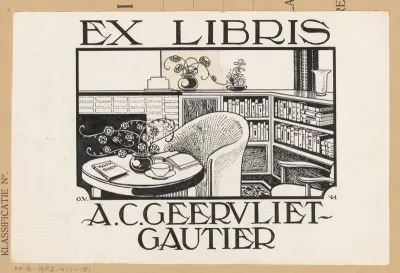 Ontwerptekening voor ex libris van A.C. Geervliet-Gautier