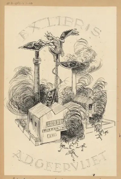 Ontwerptekening voor ex libris van A.D. Geervliet