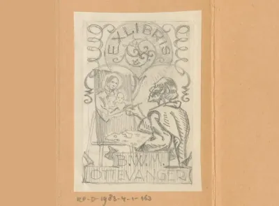 Ontwerptekening voor ex libris van Bernard Ottevanger