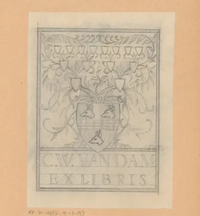Ontwerptekening voor ex libris van C.W. van Dam