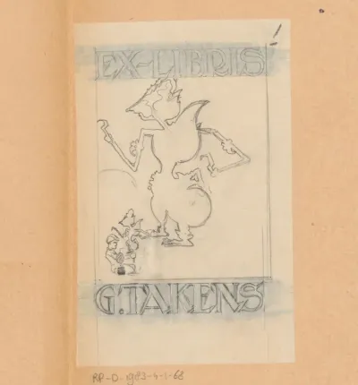 Ontwerptekening voor ex libris van G. Takens