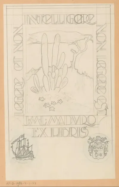 Ontwerptekening voor ex libris van J.M.L. Maduro