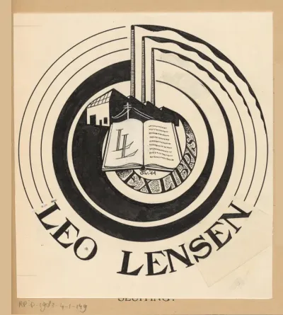 Ontwerptekening voor ex libris van Leo Lensen