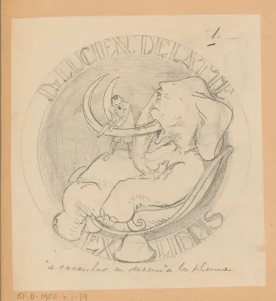 Ontwerptekening voor ex libris van Lucien Delatte