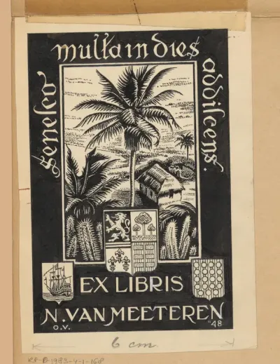 Ontwerptekening voor ex libris van N. van Meeteren