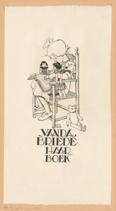Ontwerptekening voor ex libris van Vanda Briedé