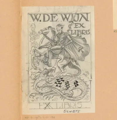 Ontwerptekening voor ex libris van W. de Wijn