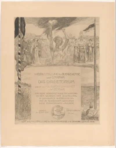 Oorkonde ter dank voor medewerking aan de internationale tentoonstelling van boeken en grafiek in 1914, te Leipzig