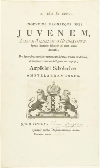 Oorkonde van het Atheneum Illustre in Amsterdam