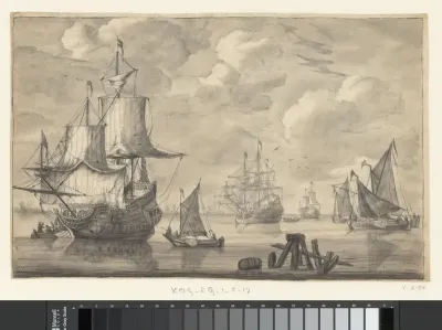 Oorlogsschepen en andere vaartuigen op zee
