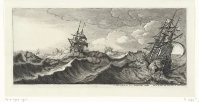 Oorlogsschepen in een zeestorm