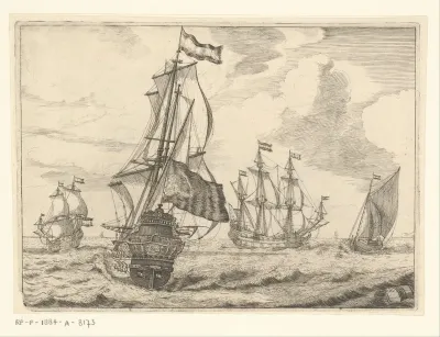 Oorlogsschepen op een woelige zee