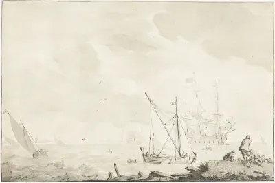 Oorlogsschip bij het strand
