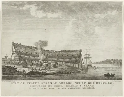 Oorlogsschip Hercules staande op stapel, 1782