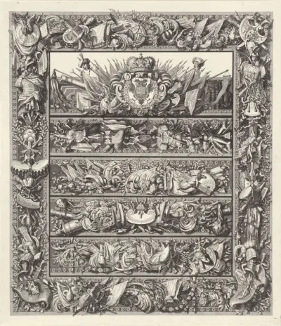 Oorlogstrofeeën en het wapenschild van keizer Karel V