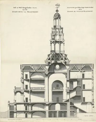 Oost-west doorsnede van het stadhuis van Maastricht