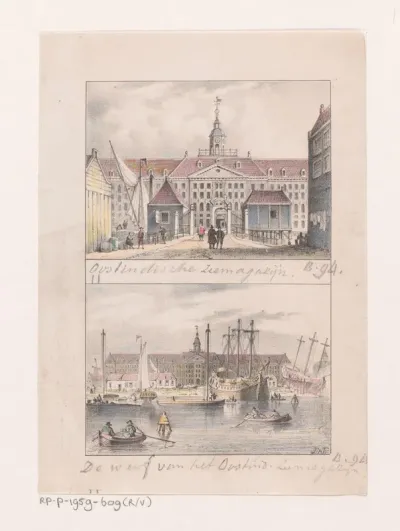 Oostindisch zeemagazijn en de werf in Amsterdam