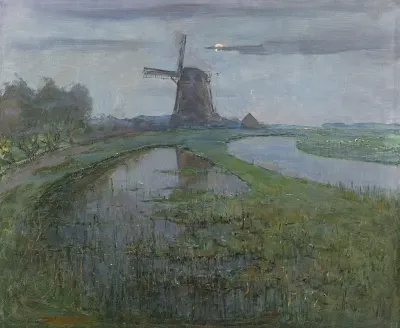 Oostzijdse Mill along the River Gein by Moonlight