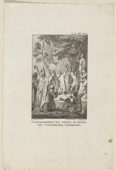 Op bevel van de katholieke missionaris Willibrord wordt het beeld van de Germaanse god Wodan te Westkapelle verbrijzeld, 695