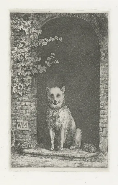 Op de drempel zittende hond