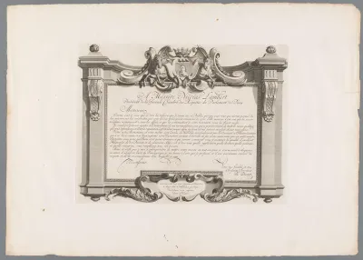 Opdracht aan Nicolas Lambert in een ornamentele omlijsting