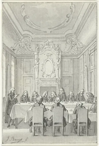 Openbare voorlezing van psalmen in de vergaderzaal van de Gemachtigden in het Mauritshuis, 1 oktober 1777