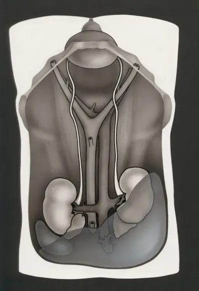 Opened abdominal cavity, with the kidneys