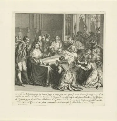 Opgebaarde onverteerde lichaam van de H. Idesbald, 1625