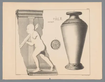 Opgegraven deel van een Romeins reliëf, een ornament en een vaas