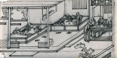 Opium takers relaxing in a Chinese opium divan