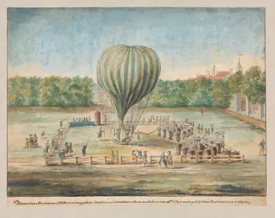 Oplaten van de luchtballon van Blanchard te Den Haag in 1785