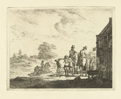 Oponthoud van ruiters bij een herberg