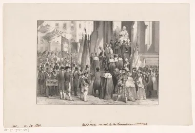 Oprichting van het standbeeld van Walter Scott in Edinburgh