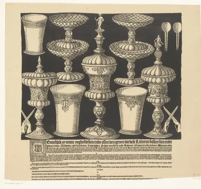 Oproep tot het inschrijven voor een schietwedstrijd en loterij in de Kloveniersdoelen te Dordrecht in 1644 (bovenste helft)