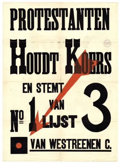 Oproep voor de gemeenteraadsverkiezingen van Nijmege met lijst 3. C.van Westreenen. Op de voorzijde een stempel van het Commissariaat van Politie te Nijmegen van 30 juni 1935.