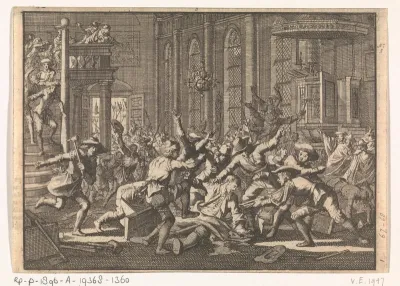 Oproer in de kerk te Marburg waar ds. Schonerus wordt mishandeld, 1606