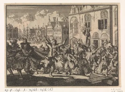 Oproer te Enkhuizen waarbij de huizen van vice-admiraals Kwast en Turk worden vernield, 1635
