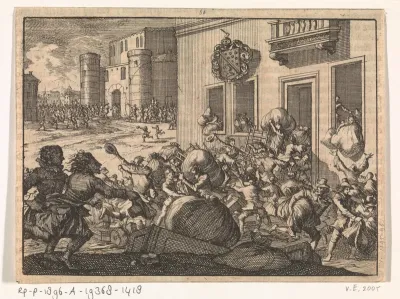 Oproer te Londen: het huis van William Laud wordt geplunderd en de Tower wordt door het volk bestormd om gevangenen te bevrijden, 1640