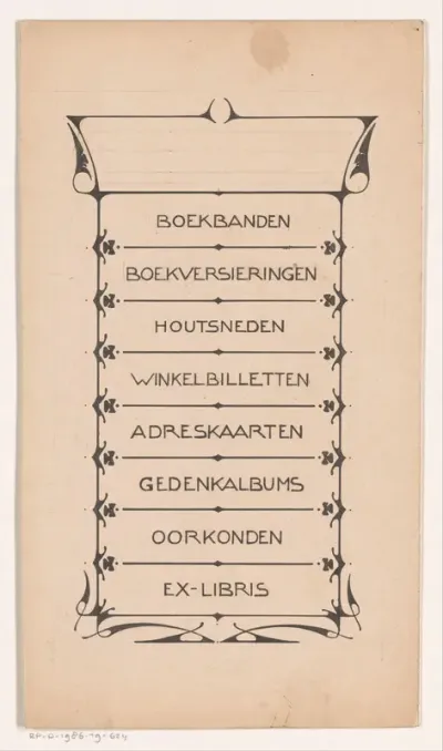 Opsomming van diensten van R.W.P. de Vries Jr. in decoratief kader