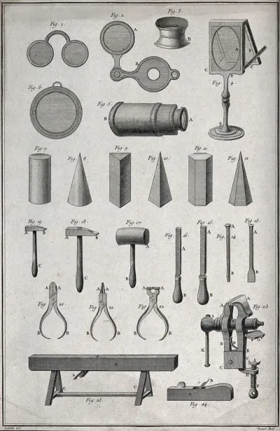 Optics: lens grinding tools and different products with lenses