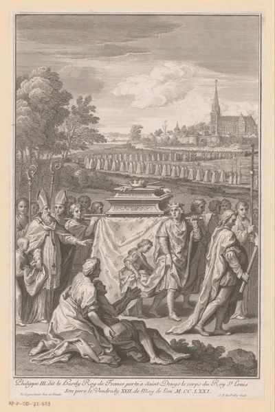 Optocht met de kist van Lodewijk IX de Heilige naar de Saint-Denisbasiliek