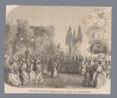 Optocht van de Liedertafel in een park