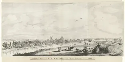 Optocht van de stoet met Maria de Médicis langs de Haarlemmerweg (plaat nr. 1), 1638