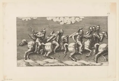 Optocht van gewapende ruiters (linkerdeel)