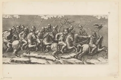 Optocht van gewapende ruiters (rechterdeel)