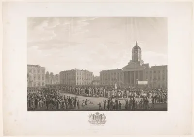 Optocht van koning Willem I over het Koningsplein te Brussel op 21 september 1815